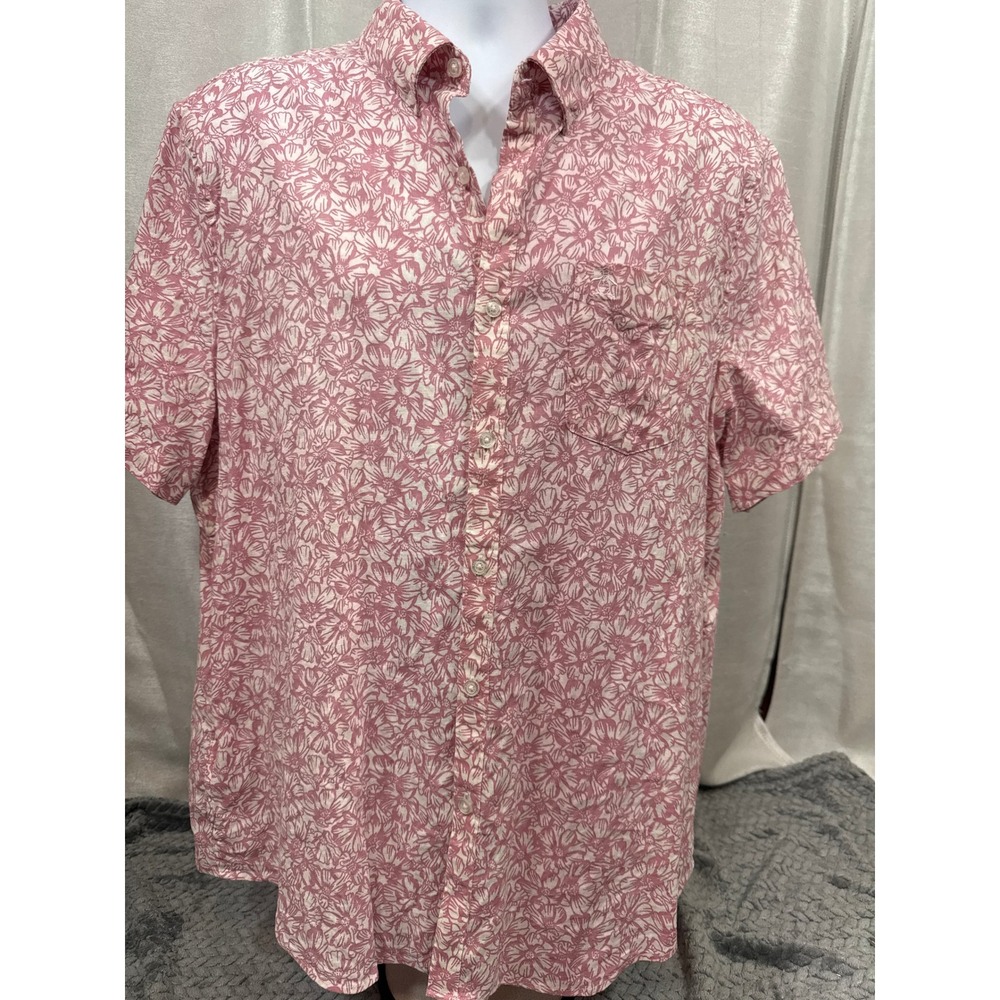 Original Penguin Mens XL Pink‎ Floral Linen Blend Short Sleeve Button Down Shirt